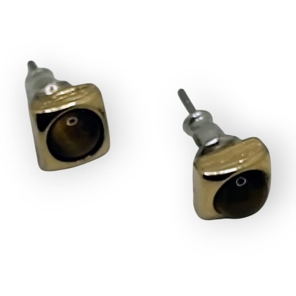 Chic Gold and Black Stud Earrings - Picture 4 of 10